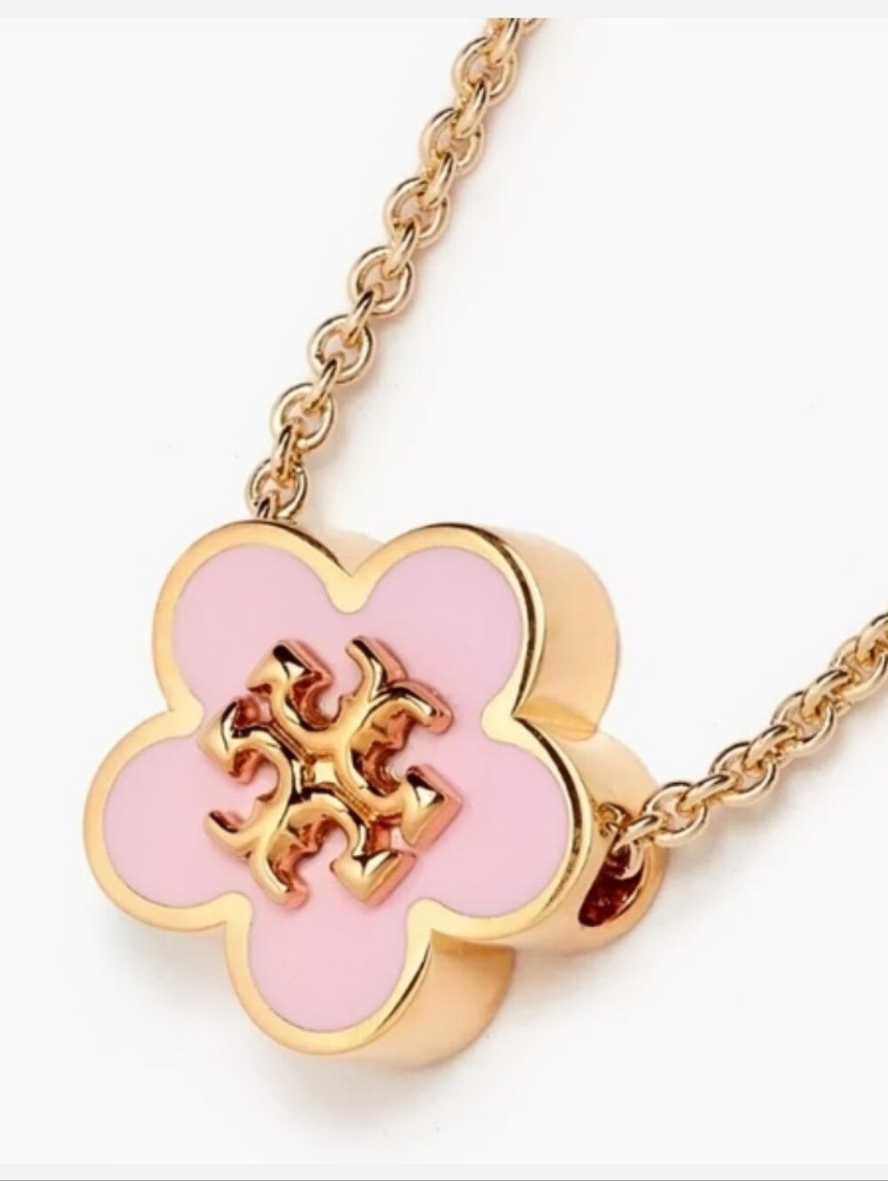 Tory Burch Gold and Pink Clover Necklace